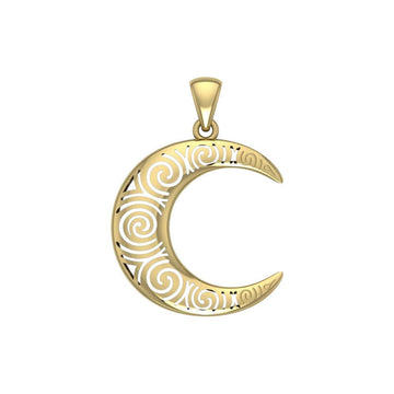 Spiral Crescent Moon Solid Gold Pendant GPD5477 - Jewelry